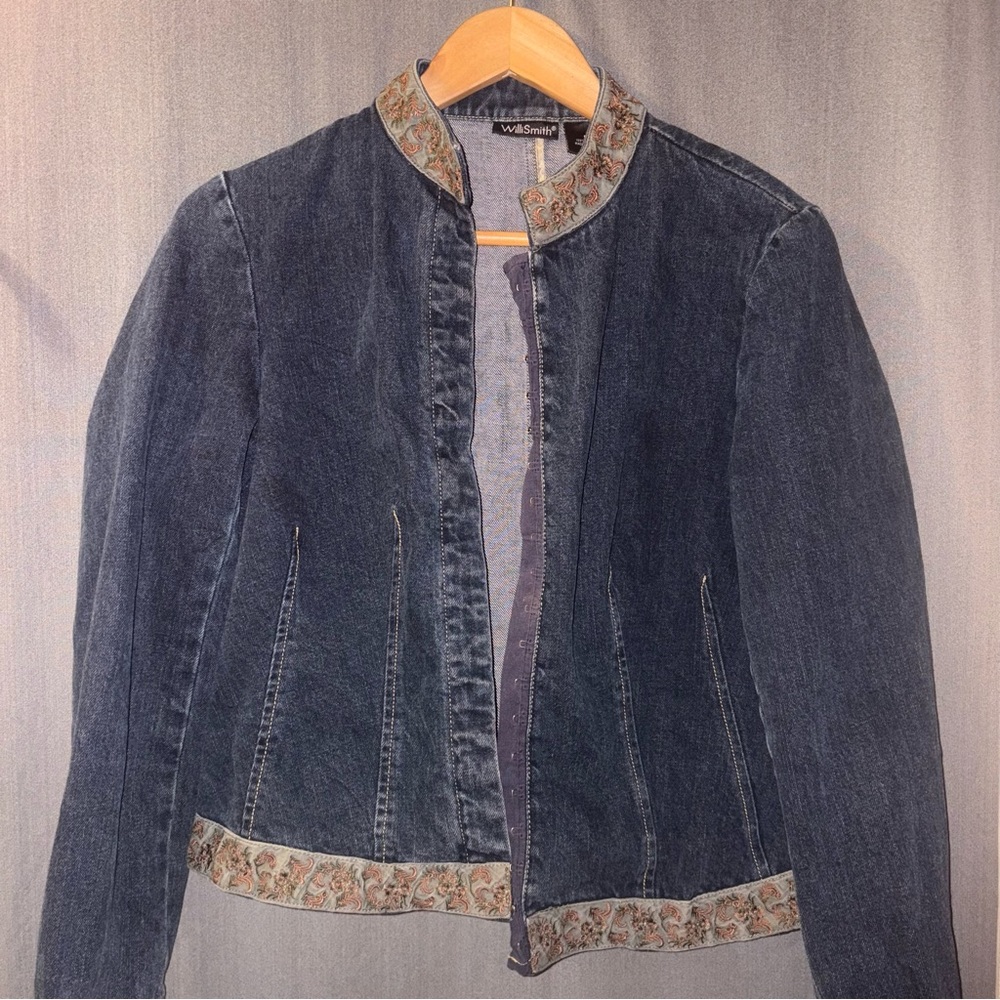 Vintage‎ Willi Smith Cropped Denim Mock Neck Jacket Size Medium